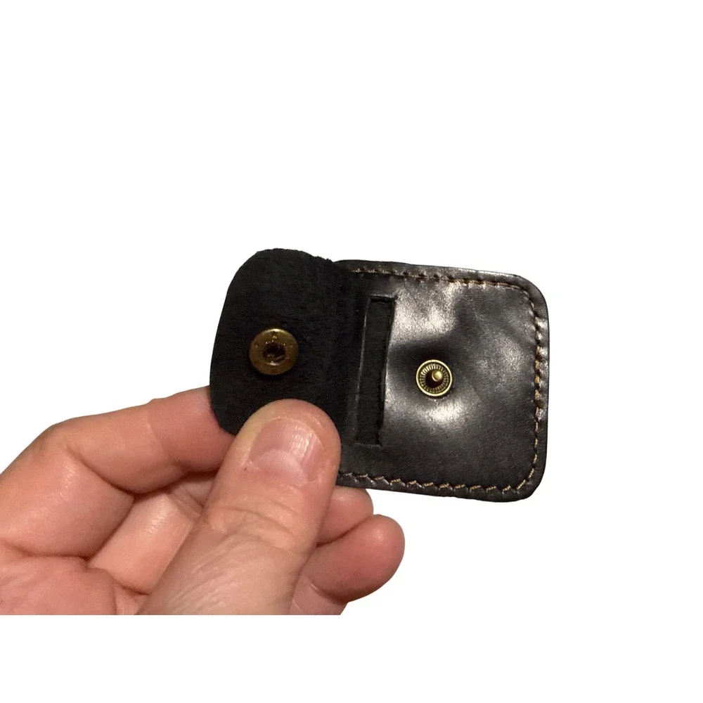 Black Leather Keychain Pouch Snap Closure AA medallion Holder Swivel Clasp EDC